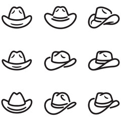 Cowboy hat line icon isolated on white. Hat icon Vector Black silhouettes illustration. with white background