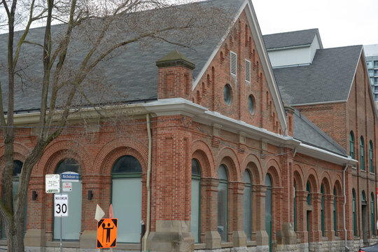 exterior of Canadian Stage (Berkeley Street Theatre) located at 26 Berkeley St (Consumers Gas Co gas pumping station complex, built 1887)