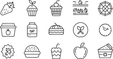 Food Icons Apple, Strawberry, Cake, Cupcake, Healthy Eating