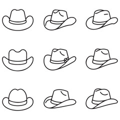 Cowboy hat line icon isolated on white. Hat icon Vector Black silhouettes illustration. with white background