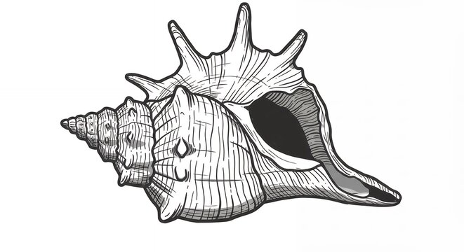 Detailed illustration of a seashell vintage style graphic design