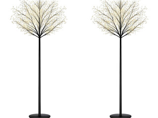 Obraz premium Two Decorative Trees with Illuminated White Branches on Black Stems Illustration
