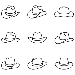 Cowboy hat line icon isolated on white. Hat icon Vector Black silhouettes illustration. with white background