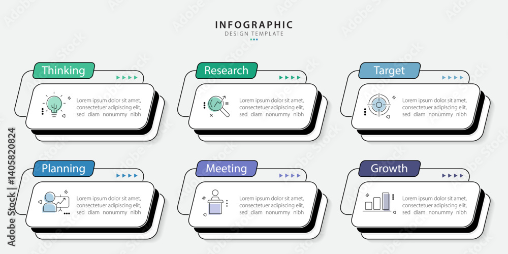 Aufkleber infographic template. 6 step timeline journey, flat simple infographics design template. presentatio