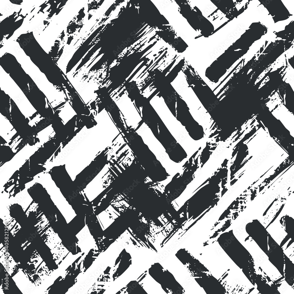 Poster an abstract black and white pattern featuring dynamic brush strokes and varied textures.