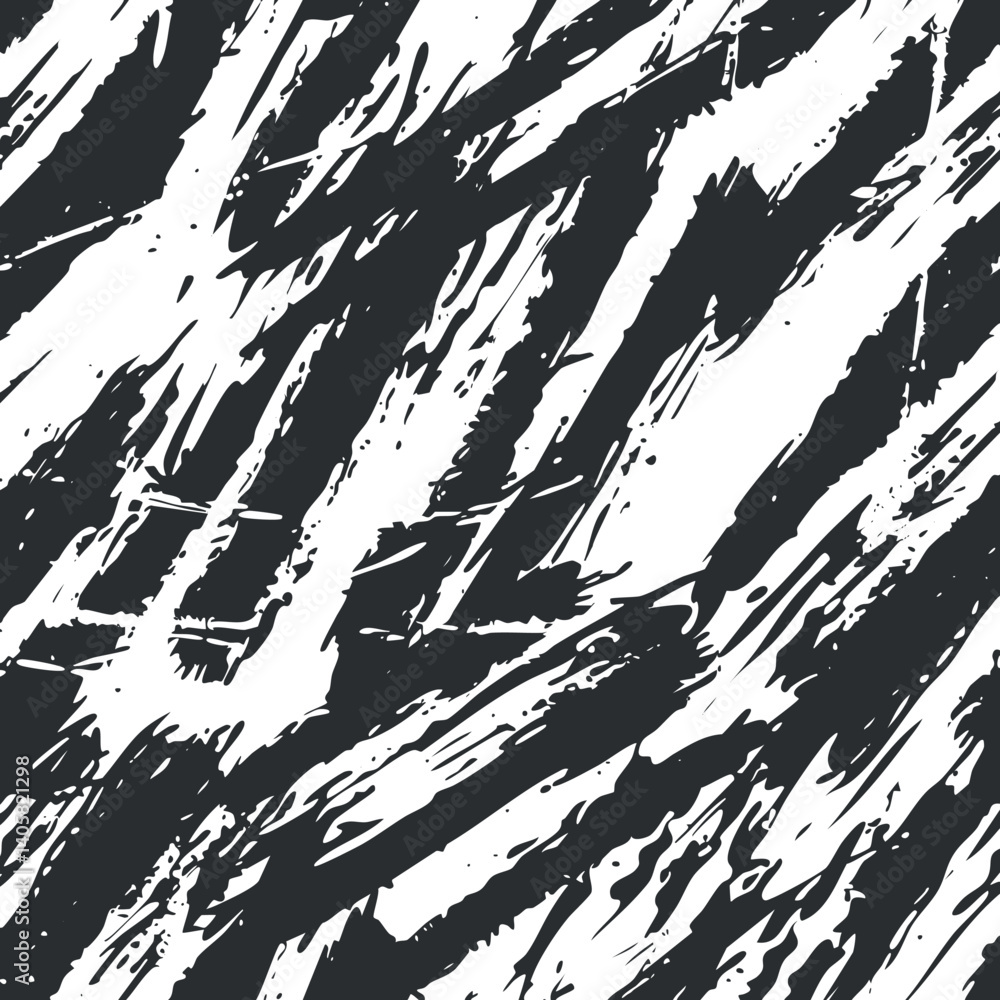 Poster a bold black and white abstract pattern featuring dynamic brush strokes and textures.
