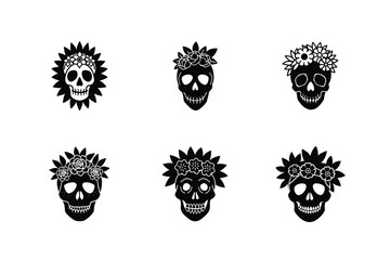 skull flower crown vector art silhouette
