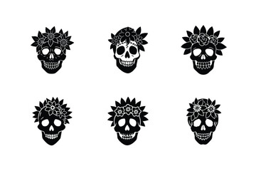 skull flower crown vector art silhouette