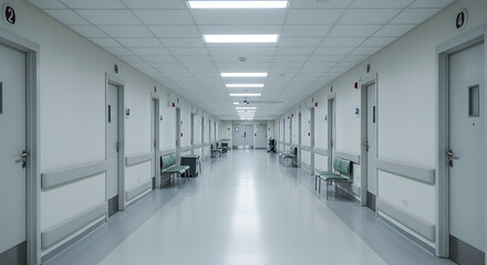 Obraz premium Empty Hospital Corridor: A Sterile, Silent Wait AI Generated