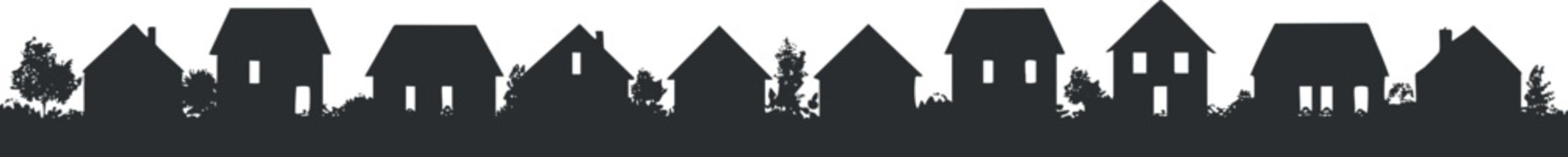 Obraz premium A decorative silhouette design of various houses creating a neighborhood scene.