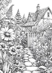 Gorgeous Cottage Gardens Coloring Page