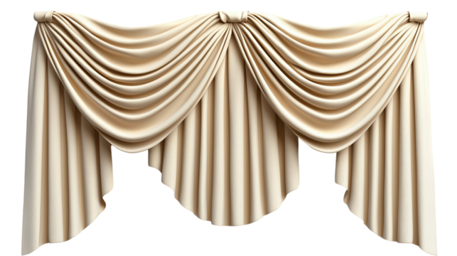 PNG of Elegant beige draped curtains add a touch of sophistication to any interior space.