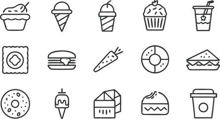 Food Icons Delicious Snacks, Sweets, Drinks, and More