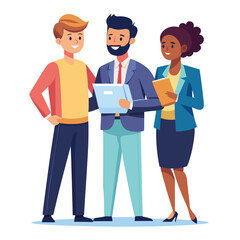 three-diverse-business-partners-standing-and-discus vector image  on white background