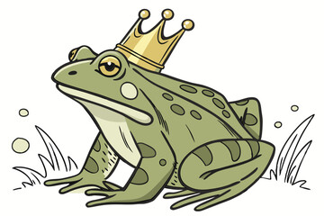 11 Realistic green frog, golden crown, fairytale prince, whimsical, detailed texture, shiny metallic, jeweled eyes, storybook illustration, white background, studio lighting, high contrast, 3D renderi