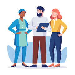 three-diverse-business-partners-standing-and-discus vector image  on white background