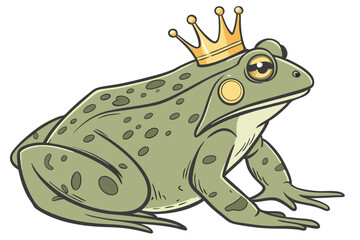 11 Realistic green frog, golden crown, fairytale prince, whimsical, detailed texture, shiny metallic, jeweled eyes, storybook illustration, white background, studio lighting, high contrast, 3D renderi