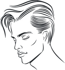 Fototapeta premium Stylish line art illustration of a handsome man in profile view showcasing elegant hair design.