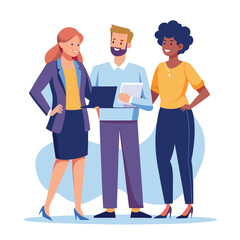 three-diverse-business-partners-standing-and-discus vector image  on white background