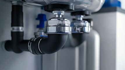 Fototapeta premium Plumber installing water softeners. Featuring plumbing and water softener installation