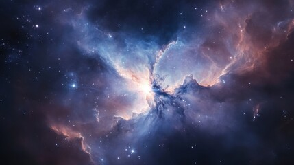 Obraz premium Breathtaking view of a cosmic nebula filled with vibrant colors and shining stars in the vast universe creating a stunning celestial scene.