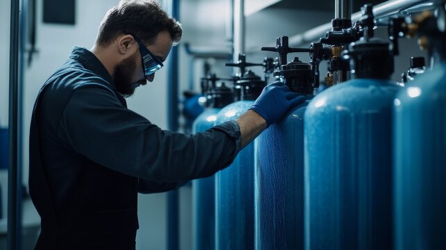 Plumber installing water softeners. Featuring plumbing and water softener installation