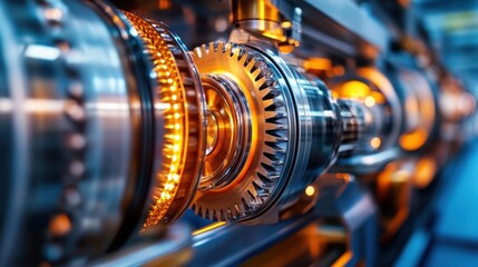 Fototapeta premium A modern high-speed train gearbox system, showcasing intricate transmission gears and cutting-edge engineering, with copy space