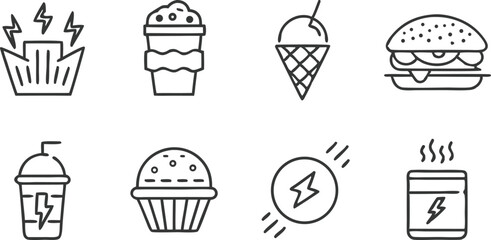 Energy Boosting Fast Food Icons Burger, Ice Cream, Cupcakes