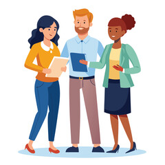 three-diverse-business-partners-standing-and-discus vector image  on white background