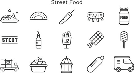 Delicious Street Food Icons Cart, Fries, Ice Cream, and More
