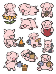 set of pig icon cartoon character vector illustration series