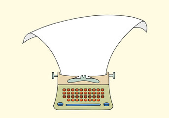 Typewriter with a blank sheet of paper as a mockup.