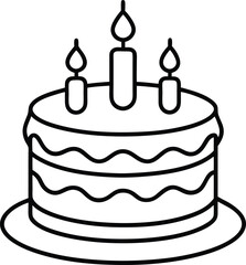 Birthday Cake Outline Icon Line Art Drawing Vector | Celebration, Party & Dessert Illustration