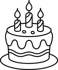 Birthday Cake Outline Icon Line Art Drawing Vector | Celebration, Party & Dessert Illustration