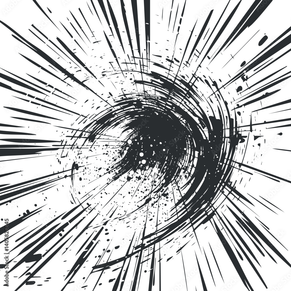 Aufkleber abstract black and white design featuring dynamic lines and splashes conveying energy and motion.