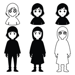 Black and White Cartoon Characters in Various Outfits and Styles