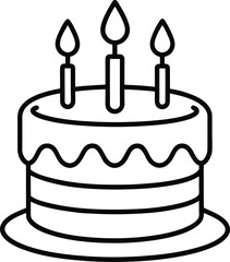 Birthday Cake Outline Icon Line Art Drawing Vector | Celebration, Party & Dessert Illustration