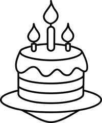 Birthday Cake Outline Icon Line Art Drawing Vector | Celebration, Party & Dessert Illustration