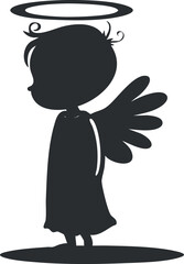 A cute silhouette of a childlike angel with wings and a halo, symbolizing innocence.
