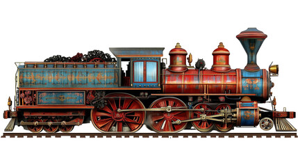 Vintage Train Illustration With Rusty Metal Isolated on Transparent Background