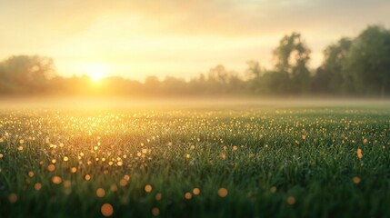 Fototapeta premium Golden Sunrise over Dew-Kissed Meadow