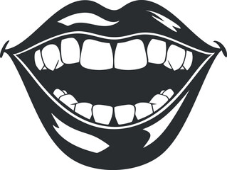 Naklejka premium A bold graphic illustration of an open mouth showcasing bright teeth and a joyful expression.