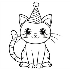 Cat with Birthday Hat Coloring Page