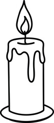 Candle with Melting Wax Outline Icon Line Art Drawing Vector | Light, Calm & Spiritual Decor