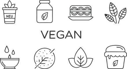 Fototapeta premium Vegan Food Icons PlantBased Lifestyle, Healthy Eating Choices
