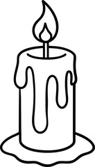 Candle with Melting Wax Outline Icon Line Art Drawing Vector | Light, Calm & Spiritual Decor