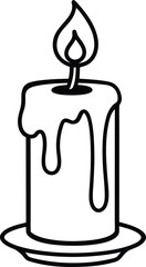 Candle with Melting Wax Outline Icon Line Art Drawing Vector | Light, Calm & Spiritual Decor