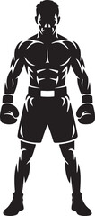 Strong Boxer Silhouette Vector Graphic With Muscular Physique And Boxing Gloves