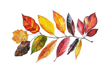 Watercolor Illustration Of Colorful Autumn Leaves Branch Isolated On Black Background