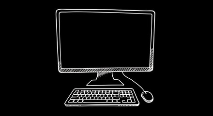 Simple line drawing desktop computer illustration